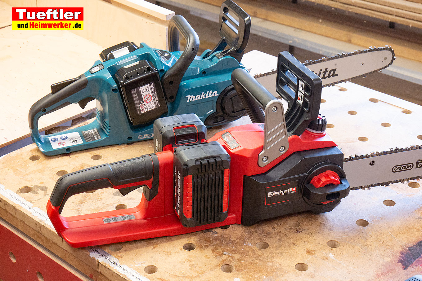 Akku-Kettensäge Vergleich:Einhell GE-LC 36/35 LI und Makita DUC353PT2