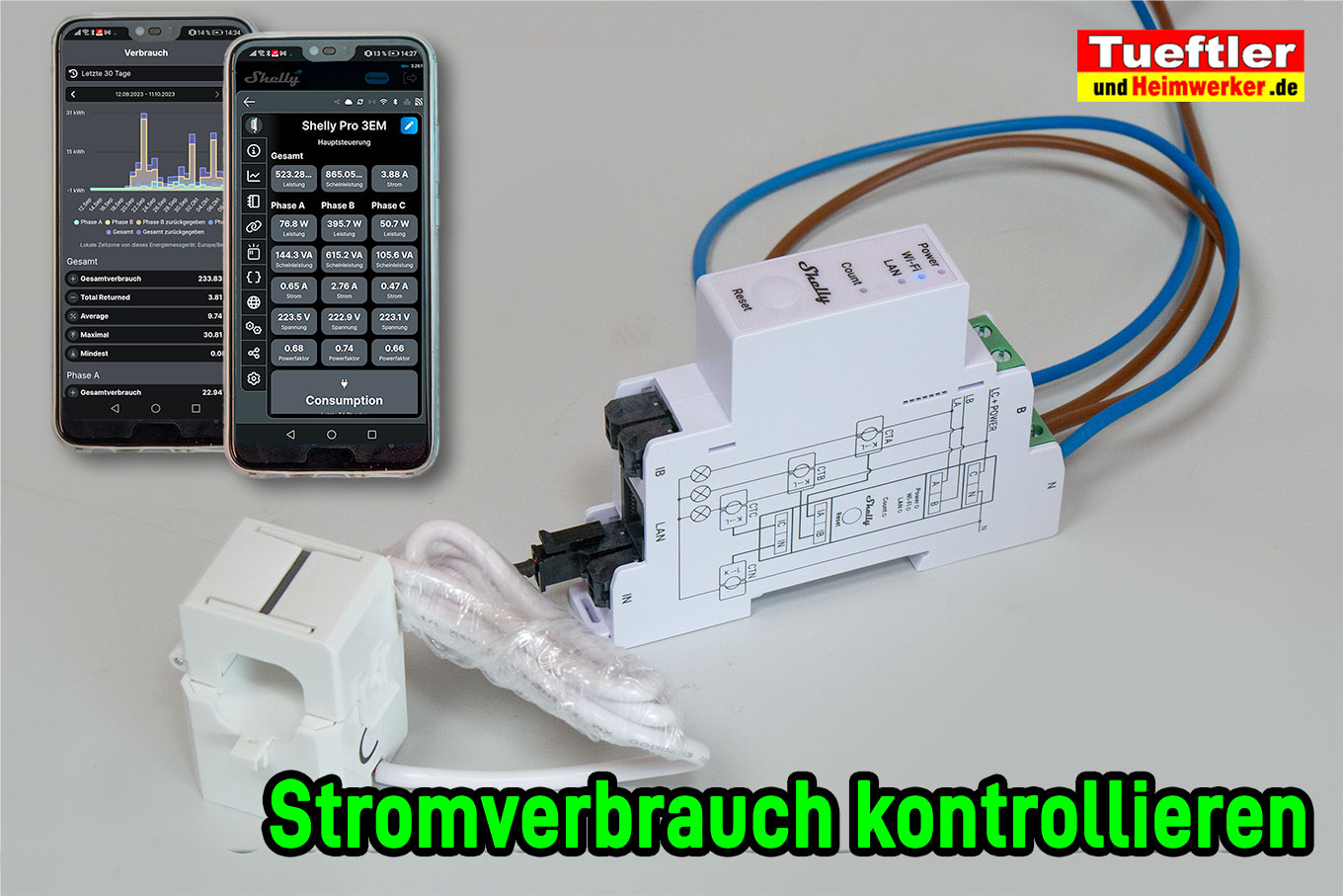 Shelly Pro 3EM überwacht Stromverbrauch und regelt Einspeisung